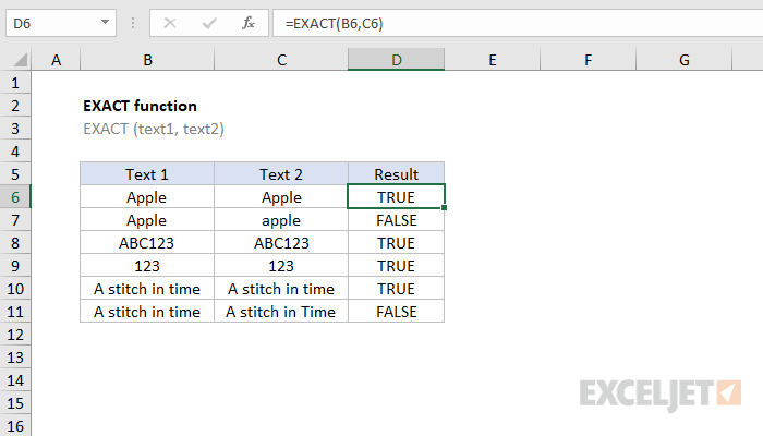 Excel EXACT Function Exceljet